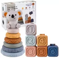 zaislai meskiukai - WOOPIE BABY 51718 3-in-1 sensorinių kaladėlių rinkinys su meškiuku - 1 nuotrauka