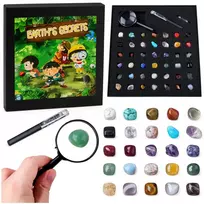 mineralai kristalai akmenys - LEAN Toys Natūralūs kristalai su padidinamuoju stiklu ir rašikliu 43 vnt. - 1 nuotrauka