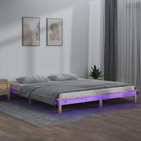 vidaXL Lovos rėmas su LED, 140x200 cm, medienos masyvas