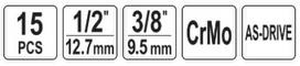 smuginiu galvuciu rinkinys 1 - Yato Smūginių galvučių rinkinys 1/2", 10-27 mm, 15 vnt. (YT-10253) - 6 nuotrauka