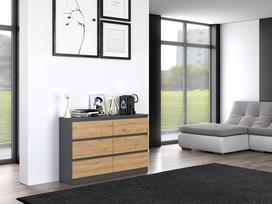 120 cm komoda - Komoda Topeshop Malwa M6 120, antracito/ąžuolo, 75 cm x 120 cm x 30 cm - 2 nuotrauka