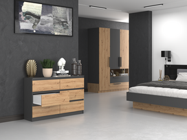 120 cm komoda - Komoda Topeshop Malwa M6 120, antracito/ąžuolo, 75 cm x 120 cm x 30 cm - 4 nuotrauka
