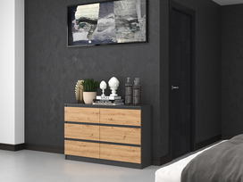 120 cm komoda - Komoda Topeshop Malwa M6 120, antracito/ąžuolo, 75 cm x 120 cm x 30 cm - 5 nuotrauka