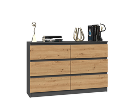 120 cm komoda - Komoda Topeshop Malwa M6 120, antracito/ąžuolo, 75 cm x 120 cm x 30 cm - 6 nuotrauka