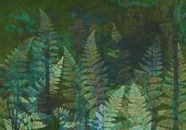 Fototapetas Artgeist Green Abstraction In The Forest - Fern Leaves In The Trunks With Patterns, 70 cm x 100 cm