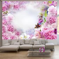 Fototapetas Artgeist Scent Of Carnations - Abstract Floral Motif With Inscriptions And Clouds NEW011046, 245 cm x 350 cm
