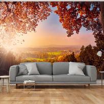 Fototapetas Artgeist Autumn Delight - Sunny Landscape With Countryside Surrounded By Trees And Fields, 140 cm x 196 cm