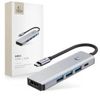 Tech-Protect HB01 HUB Adapteris 5in1 USB-C + USB3.0 + HDMI 4K 60Hz + PD100W Pilkas (Gray)