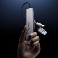 usb a sakotuvas - Orico YSB4-U2 USB-A/USB-C šakotuvo prijungimo stotis 2x USB-A 2.0 + 1x USB-A 3.0 + 1x USB-C 2.0 + 1x USB-C - Pilkas (Gray) - 3 nuotrauka