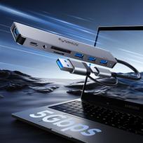 usb a sakotuvas - Orico YSB4-U2 USB-A/USB-C šakotuvo prijungimo stotis 2x USB-A 2.0 + 1x USB-A 3.0 + 1x USB-C 2.0 + 1x USB-C - Pilkas (Gray) - 5 nuotrauka