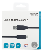 usb c pakrovejas - DELTACO USB 3A "C-A", 1.0m, juodas / USBC-1004M - 2 nuotrauka
