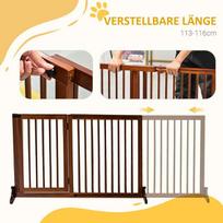 suns voljeras medinis - Pawhut Medinė laisvai pastatoma apsauginė tvorelė augintiniams 113-166x36x71cm - 7 nuotrauka