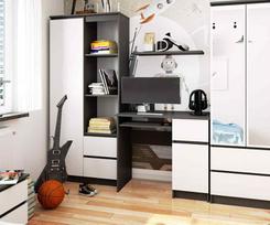ermitazas stalai - Rašomasis stalas su spintele Akord Furniture Factory Piksel Right, 90 cm x 50 cm, 77 cm, balta sp./grafito sp. - 3 nuotrauka