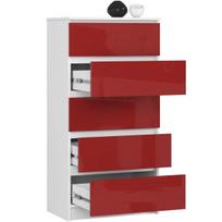 stalciai 60 cm - Komoda NORE K60 su 5-iais stalčiais, balta/raudona - 6 nuotrauka