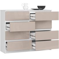 komoda 8 stalciai - Komoda Akord K120 8SZ CLP, balta/smėlio, 40 cm x 120 cm x 99 cm - 5 nuotrauka