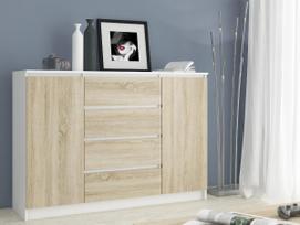komoda 160 - Komoda Akord K160 2D 4SZ CLP, balta/sonoma ąžuolo, 160.4 cm x 40 cm x 99 cm - 4 nuotrauka
