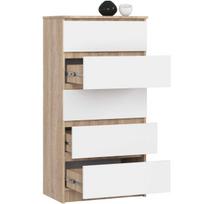 stalciai 60 cm - Komoda NORE K60 su 5-iais stalčiais, ąžuolo spalvos/balta - 6 nuotrauka