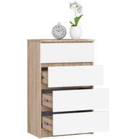 stalciai 60 cm - Komoda NORE K60 su 4-iais stalčiais, ąžuolo spalva/balta - 6 nuotrauka