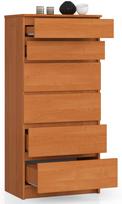 stalciai 60 cm - Komoda NORE K60 su 6-iais stalčiais, šviesiai ruda - 8 nuotrauka