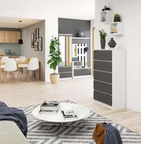 balta komoda k60 - Komoda Akord Furniture Factory K60 OP0LK-6BIASZAR004, balta/pilka, 60 cm x 40 cm x 121 cm - 3 nuotrauka