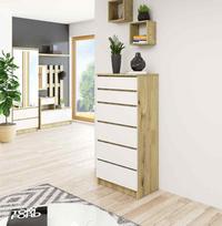komoda balta 130 cm - Komoda Akord Furniture Factory K60 OP0PK-6ARTBIA001, balta/medžio, 64 cm x 40 cm x 130 cm - 3 nuotrauka