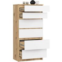komoda balta 130 cm - Komoda Akord Furniture Factory K60 OP0PK-6ARTBIA001, balta/medžio, 64 cm x 40 cm x 130 cm - 5 nuotrauka