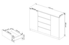 komodos dureles - Komoda Akord Furniture Factory, ąžuolo/pilka, 40 cm x 138 cm x 99 cm - 3 nuotrauka