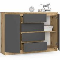 komodos dureles - Komoda Akord Furniture Factory, ąžuolo/pilka, 40 cm x 138 cm x 99 cm - 4 nuotrauka