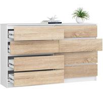 komoda 8 stalciai - Komoda Akord K160, balta/sonoma ąžuolo, 40 cm x 160 cm x 121 cm - 6 nuotrauka