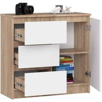 komoda akord - Komoda Akord Furniture Factory K80 Jerry, balta/rusva, 35 cm x 80.4 cm x 64.6 cm - 5 nuotrauka