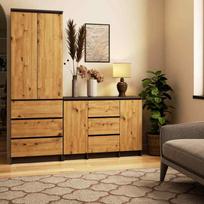 komoda akord - Komoda Akord Furniture Factory K100, ruda/pilka, 101 cm x 35 cm x 76 cm - 3 nuotrauka