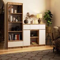 komoda akord - Komoda Akord Furniture Factory K100, ruda/balta, 101 cm x 35 cm x 98 cm - 3 nuotrauka
