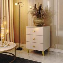baltos spinteles prie lovos - Komoda Akord Furniture Factory Mobi K-03, aukso/balta, 37 cm x 40 cm x 58 cm - 2 nuotrauka