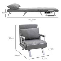 lova fotelis - Fotelis HOMCOM Atsipalaidimo kėdė, pilka (Grey) - 8 nuotrauka