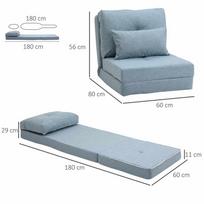 miegamasis fotelis pigu - Fotelis HOMCOM Grindų kėdė 2-in-1 sulankstoma lova su reguliuojamu atlošu, dangaus mėlyna (Sky Blue) - 8 nuotrauka