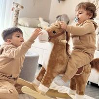 supamas arkliukas - Homcom pliušinis supamasis arkliukas su garsais Rudas/Baltas (Brown/White) - 3 nuotrauka