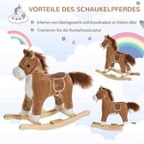 supamas arkliukas - Homcom pliušinis supamasis arkliukas su garsais Rudas/Baltas (Brown/White) - 4 nuotrauka