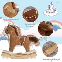 supamas arkliukas - Homcom pliušinis supamasis arkliukas su garsais Rudas/Baltas (Brown/White) - 5 nuotrauka