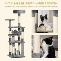 kaciukai medis - PawHut kačių draskyklė, laipiojimo medis, 132 cm, pilka (Grey) - 4 nuotrauka