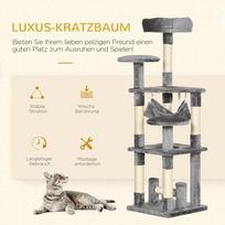 kaciukai medis - PawHut kačių draskyklė, laipiojimo medis, 132 cm, pilka (Grey) - 7 nuotrauka