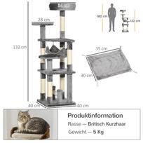 kaciukai medis - PawHut kačių draskyklė, laipiojimo medis, 132 cm, pilka (Grey) - 8 nuotrauka