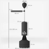 bokso kamuoliukas - HOMCOM Stovas su bokso maišu ir greičio kamuoliu, reguliuojamo aukščio, 155-205 cm, Juodas (Black) - 8 nuotrauka