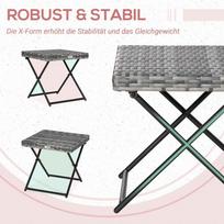 metalinis lauko stalas - "Outsunny" sodo stalas "Polyrattan" sulankstomas kavos staliukas sulankstomas stalas metalinis rėmas pilka 40x40x40cm - 5 nuotrauka