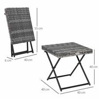 metalinis lauko stalas - "Outsunny" sodo stalas "Polyrattan" sulankstomas kavos staliukas sulankstomas stalas metalinis rėmas pilka 40x40x40cm - 8 nuotrauka