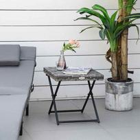 metalinis lauko stalas - "Outsunny" sodo stalas "Polyrattan" sulankstomas kavos staliukas sulankstomas stalas metalinis rėmas pilka 40x40x40cm - 9 nuotrauka