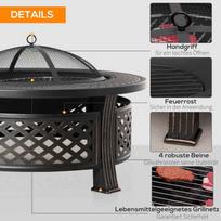 ugniakuras 50cm - "Outsunny" ugnies dubuo pokerio kibirkščių apsauga ugnies krepšys ugnies stalas apvalus ugniakuras sodo kempingas BBQ plienas juodas 81x81x50cm - 6 nuotrauka