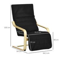 fotelis kojom - Homcom Svetainės fotelis su reguliuojama atrama kojoms, juodas (Black) - 8 nuotrauka
