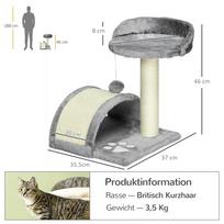 draskykle katems - PawHut draskyklė katėms 46 cm, su žaisliniais kamuoliukais, sizalio virve, pilkas (Grey) - 8 nuotrauka