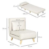 sulankstoma sofa lova - Fotelis HOMCOM Sofa-Lova, kreminė balta (Cream White) - 8 nuotrauka