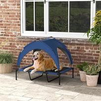 stogeliai nuo saules - Pawhut Pakeltas guolis šunims su stogeliu nuo saulės, pralaidus orui - mėlynas 106x76x94cm - 9 nuotrauka
